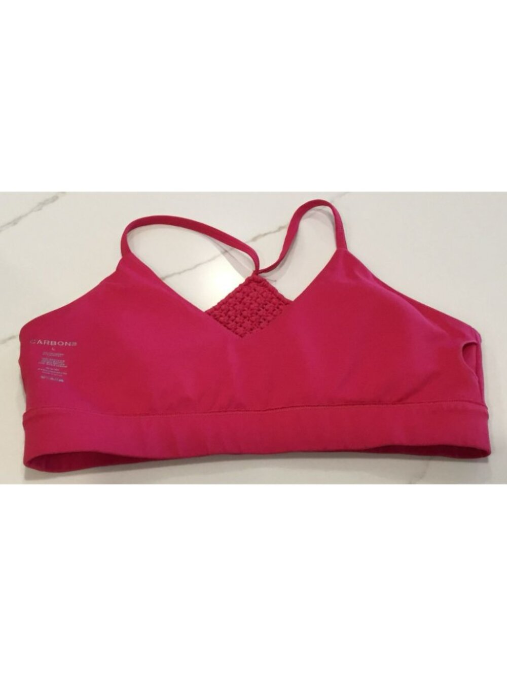 Carbon38 Pink Crochet Back Sports Bra L Polyester Spandex Blend - Picture 3 of 6